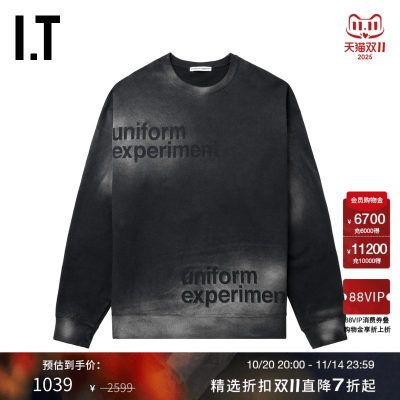 IT uniform experiment男装圆领卫衣新款潮酷街头做旧磨白套头衫