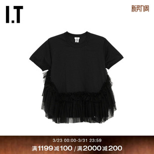 noir 上衣新款 kei 短袖 时髦优雅褶饰薄纱叠层上衣 ninomiya女装