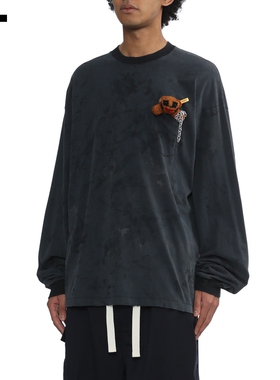 IT doublet男装做旧长袖T恤新款帅气潮趣玩偶装饰圆领上衣CS402MP