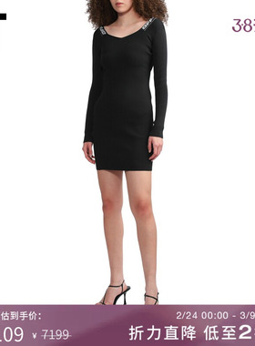 IT OFF-WHITE™女装交叉袢带修身罗纹长袖连衣裙