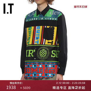 IT CDG COMME des GARCONS SHIRT男装拼色字母图案装饰长袖衬衫