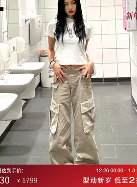 IT GROUNDZERO女装新款阔腿工装口袋休闲复古长裤GZOPTPT800B00