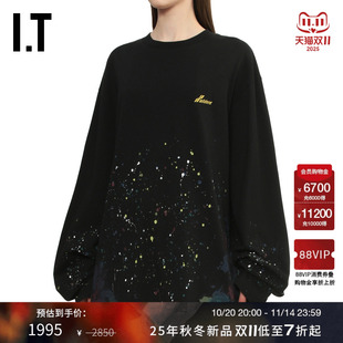 T恤新款 长袖 酷感潮流泼墨印花宽松上衣734UBKXP We11Done女装