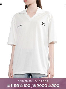 IT courreges女装V领短袖polo衫新款运动风宽松翻领上衣126JP6XQ