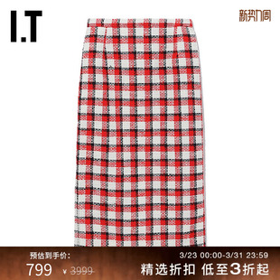 优雅开衩格纹图案直筒包臀裙11100AG 半身裙时尚 N°21女装