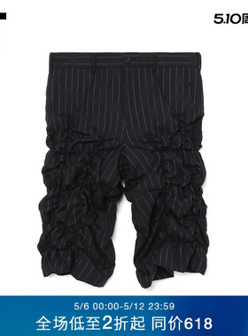 IT CDG COMME des GARÇONS HOMME PLUS男装合身褶饰条纹西装短裤