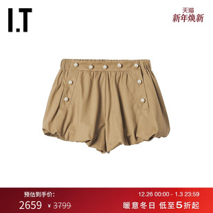 时髦复古珠饰扣饰花苞裤 新款 松紧腰休闲短裤 25091XXP SEA女装