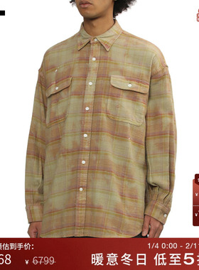 IT R13男装长袖格纹衬衫新款复古有型褪色效果格子上衣41550BMP