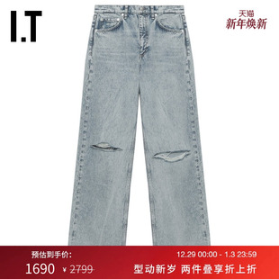 bone女装 破洞牛仔长裤 新款 简约水洗磨白仔裤 时尚 P100XP rag