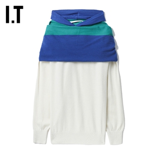 IT pushBUTTON女装堆堆领连帽羊毛衫新品清新简洁薄毛衣40909WXJ