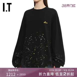 IT We11Done女装长袖T恤新款酷感潮流泼墨印花宽松上衣734UBKXP