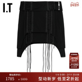 HELMUT LANG女装 不规则半身裙新款 甜酷辣妹风袢带装 饰叠层短裙