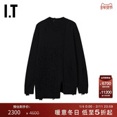 Yohji 时尚 Yamamoto女装 不对称针织衫 新款 质感破洞绞花羊毛衫