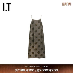 露背吊带连衣裙新款 WANG女装 复古文艺波点图案吊带裙长裙 UMA