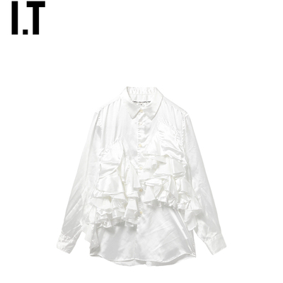 IT CDG COMME des GARCONS女装荷叶边拼接长袖衬衫新款GQB006XQ