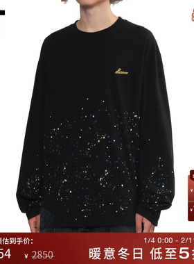 IT We11Done男装长袖T恤新款酷感潮流泼墨印花宽松上衣734UBKMP