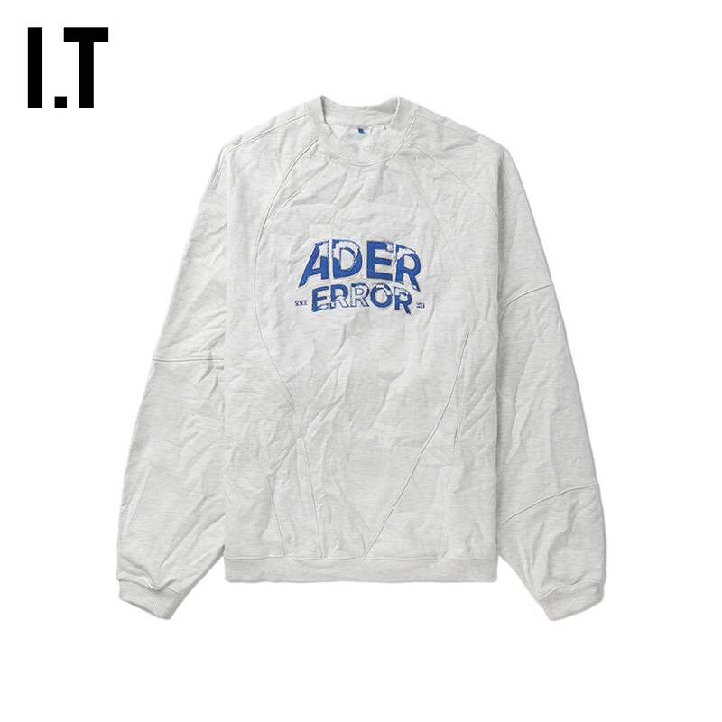 IT ADER error女装宽松圆领卫衣新款个性分割线装饰褶皱上衣106OT