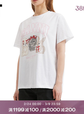 IT GANNI女装宽松短袖T恤新款甜美可爱动物图案装饰半袖A10529XQ