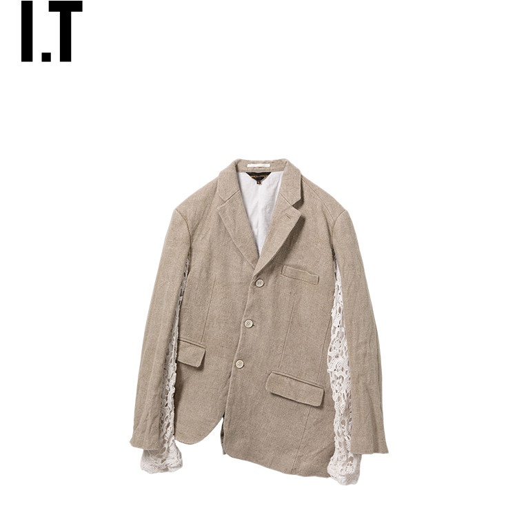 IT CDG COMME des GARCONS女装解构感拼接斜排扣西装夹克外套新款