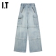 VETEMENTS女装 街头磨白拼接拖地长裤 阔腿牛仔裤 时尚 A300NX 新品
