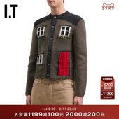 Anderson男装 针织开衫 新款 创意复古房屋图案拼色绵羊毛外套