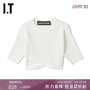 IT ANDREA ADAMO女装中袖罗纹上衣性感时尚合身短款露脐装0574XI