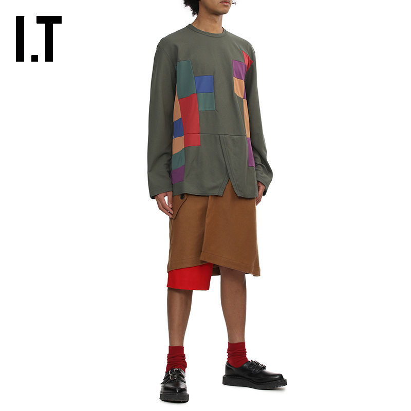 IT彩色色块拼接长袖T恤
