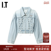 翻领拉链牛仔夹克新品 SJYP女装 复古感绑带细节短外套JM0300XK