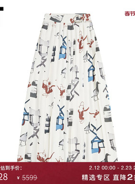 IT REJINA PYO女装中长款半身裙新品时髦复古印花百褶裙D200MUXI