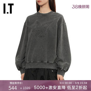 IT BAPY女装圆领卫衣新款复古时尚磨白做旧套头上衣SW3211AP