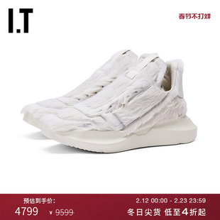 IT Rick Owens男款厚底运动鞋新款潮流酷感牛毛皮毛绒拼接休闲鞋