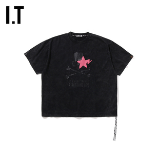 IT MASTERMIND VS BAPE男装短袖T恤新款做旧磨白宽松半袖M906091O