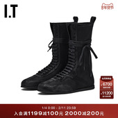 Ann Demeulemeester女款 做旧中筒靴新款 个性 街头风绑带平底靴