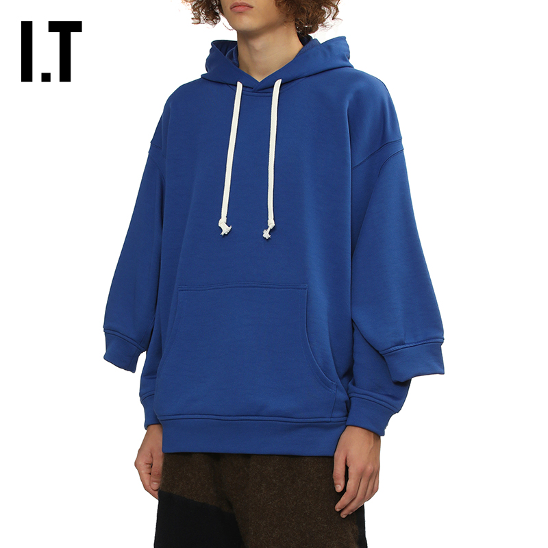 IT解构感叠层袖宽松连帽卫衣