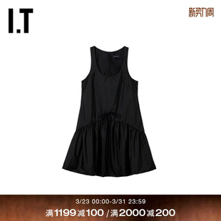 连衣裙新款 无袖 Rocha女装 时髦气质褶饰拼接短裙747267X Simone