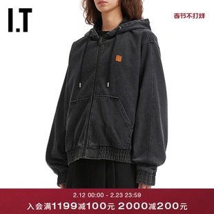 IT ADER error女装连帽拉链牛仔夹克新款复古时尚水洗外套04BKXP