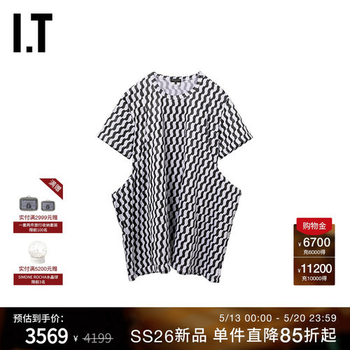 IT几何图形装饰短袖长T恤