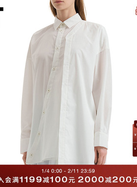 IT Nagonstans女装不对称长袖衬衫新款摩登设计感斜门襟叠层衬衣