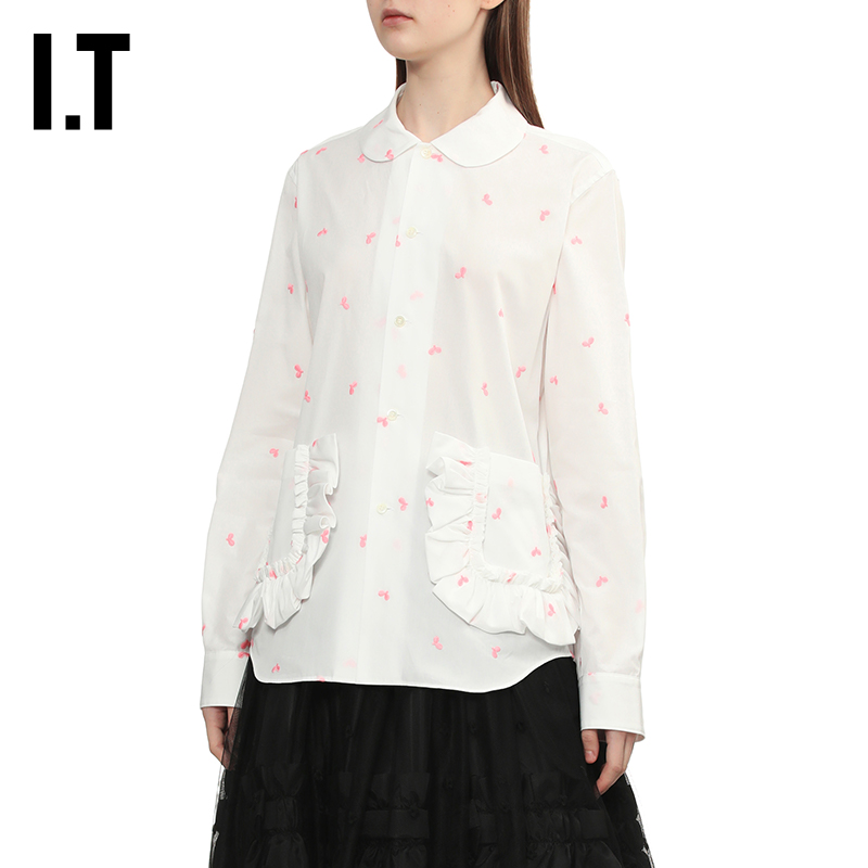 IT CDG COMME des GARCONS GIRL女装彼得潘领长袖衬衫时尚复古