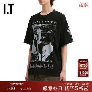 IT C.E男装宽松短袖T恤新款潮流暗黑图案印花圆领半袖S28T18MP