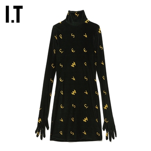 丝绒连衣裙性感甜酷连手套高领紧身短裙DR200XXJ VETEMENTS女装