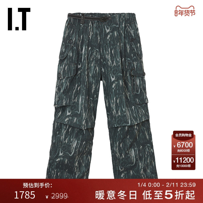 IT and wander男装宽松长裤运动裤新款户外机能风满幅花色工装裤