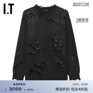 时尚 新款 R13女装 酷感别针缀饰破洞毛衣WY1993XN 宽松圆领针织衫