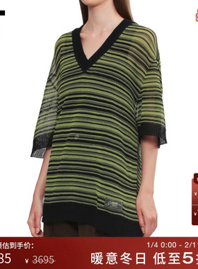 IT GANNI女装中长款条纹针织衫新款随性简约微透中袖薄毛衣24930X