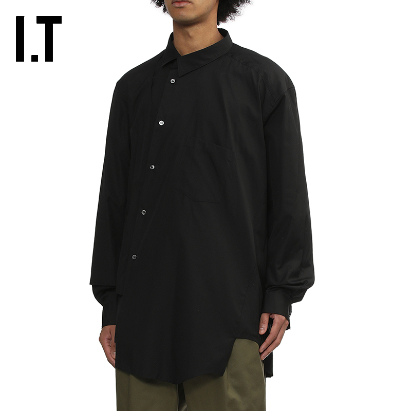 IT斜门襟排扣长袖衬衫