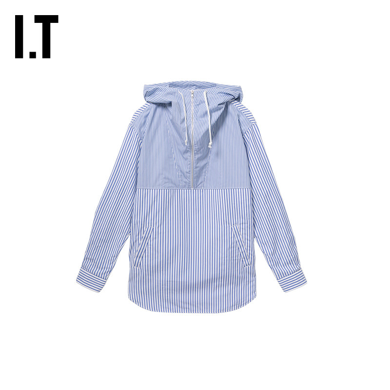 IT CDG COMME des GARCONS HOMME DEUX男装竖条纹连帽长衬衫新款