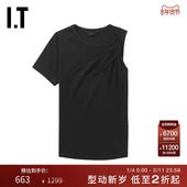 设计感扭结露肩T恤442W01XM 时尚 JUUN.J女装 不对称合身上衣新款