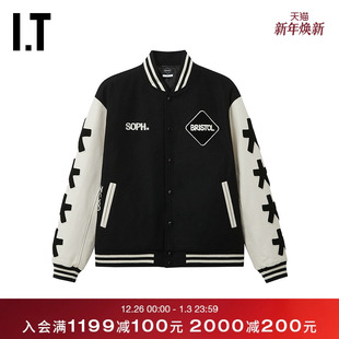 皮质袖 毛呢棒球夹克新款 BRISTOL男装 拼接呢子外套 F.C.REAL