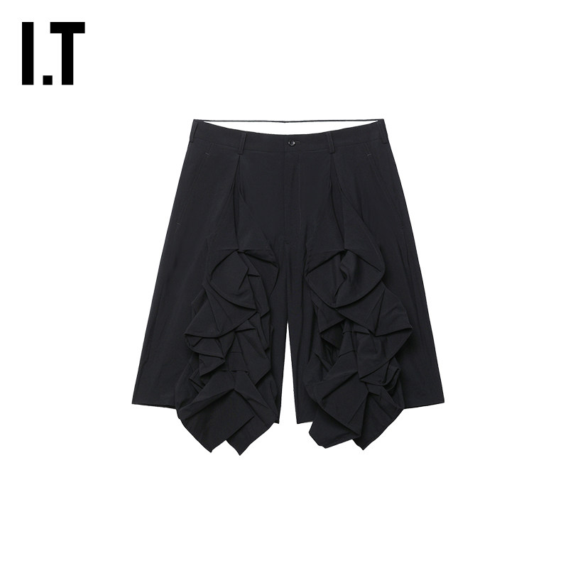 IT CDG COMME des GARCONS HOMME PLUS男装立体褶饰阔腿裤五分裤