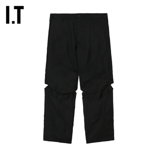 IT CDG COMME des GARCONS HOMME BLACK情侣款挖剪镂空合身直筒裤
